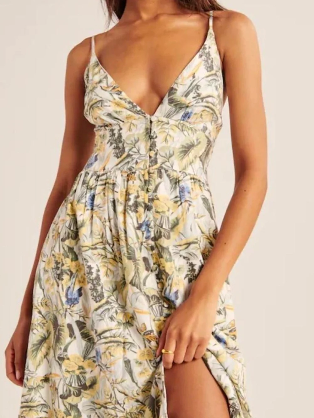 Abercrombie & Fitch Button Through Floral Spaghetti-Strap Maxi Dress